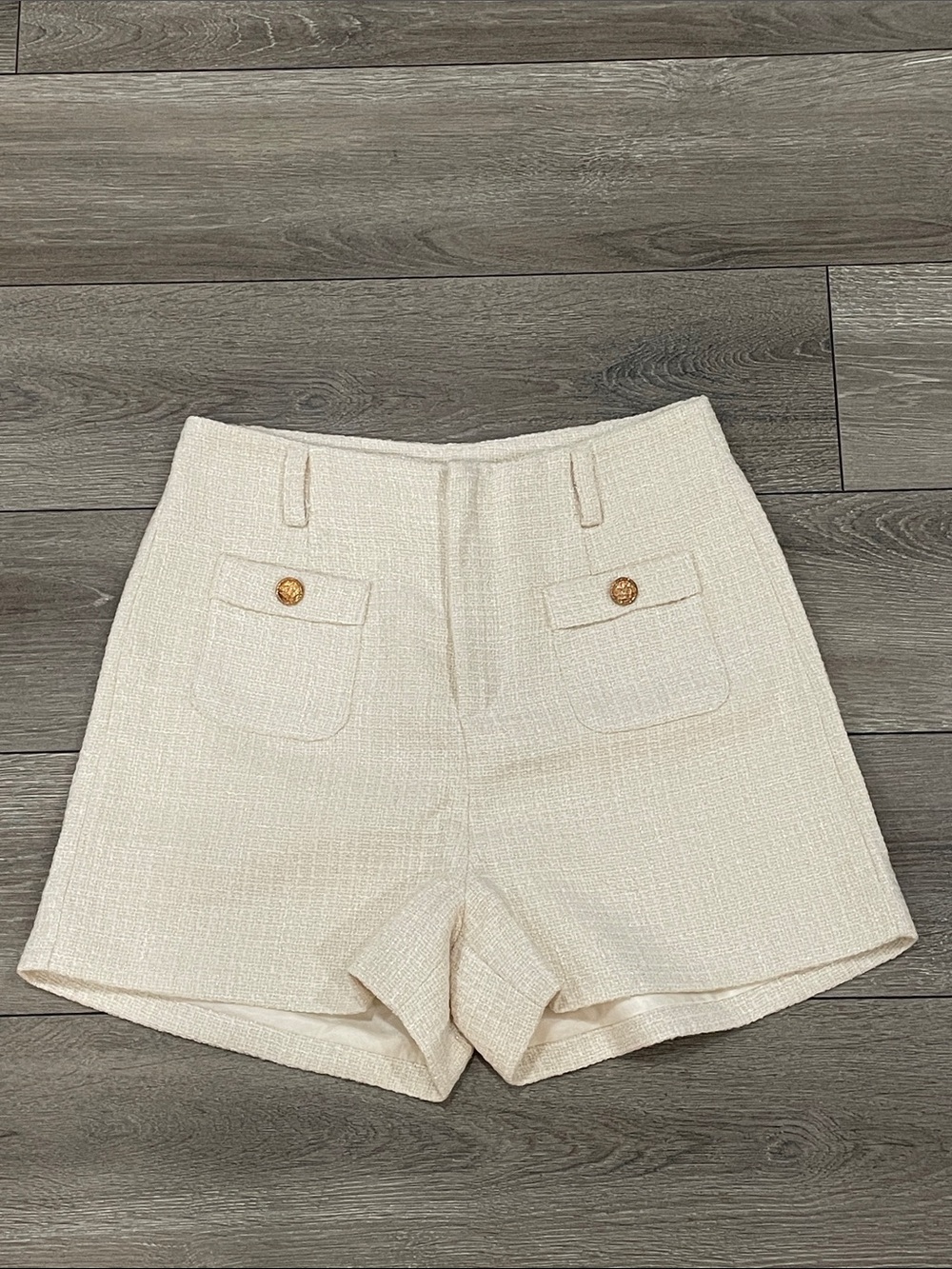 CIDER High-Waist Textured Shorts in Cream XS NWT